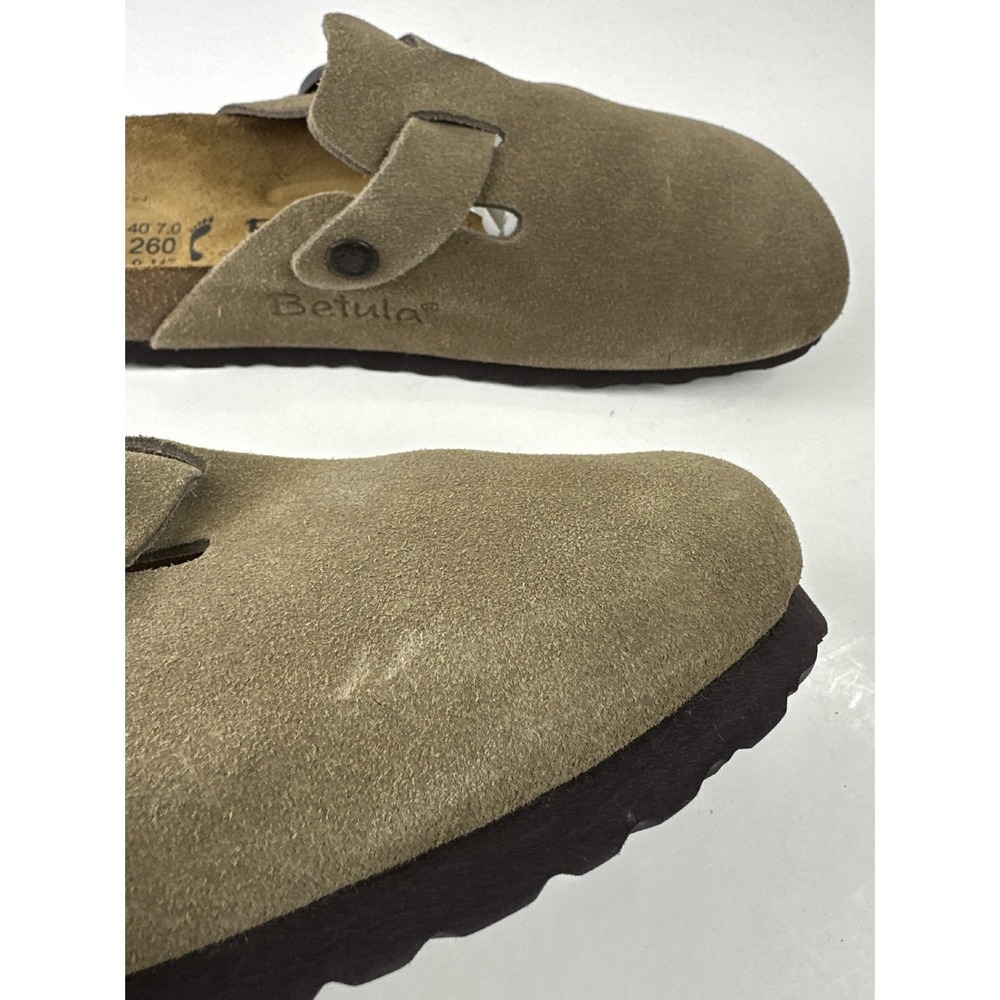 Birkenstock Boston Clog Taupe Tan Brown Sandal Suede Leather Mules Size 40 L9 M7 - Picture 8 of 12